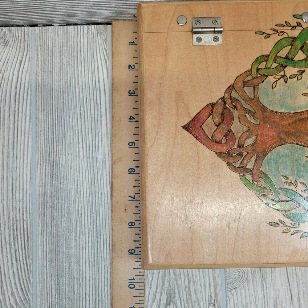 Handmade Tree of Life Celtic Heart Wood Journal Natural Wood Pyrography Art